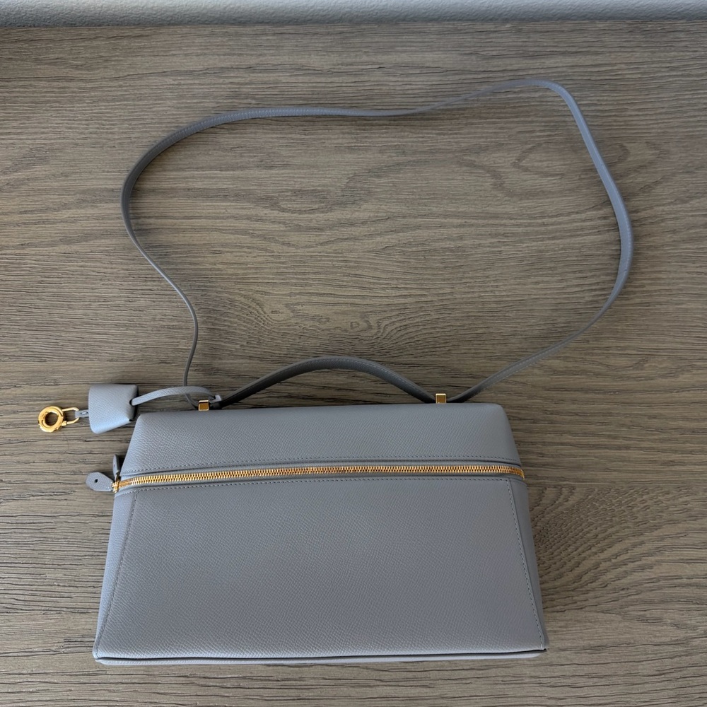 Loro Piana Extra Bag L27 in grey pebbled leather; worn 10x